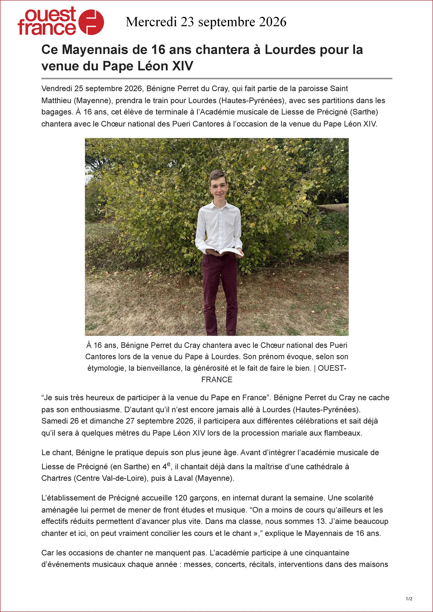 Ce Mayennais de 16 ans chantera à Lourdes pour la venue du Pape Léon XIVc-page-001